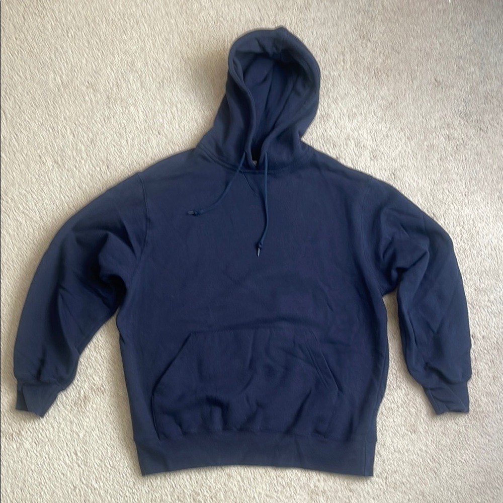 Blue Athletech Pullover Hoodie with Ribbed Cuffs and Hem